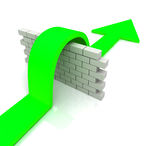 Green Arrow Over Wall Means Overcome Obstacles Stock Illustration