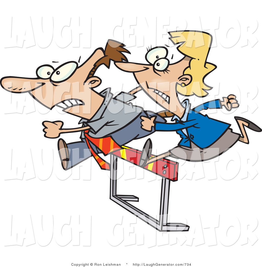Obstacle Clipart Humorous Clip Art Of A Man And Woman Leaping Over A