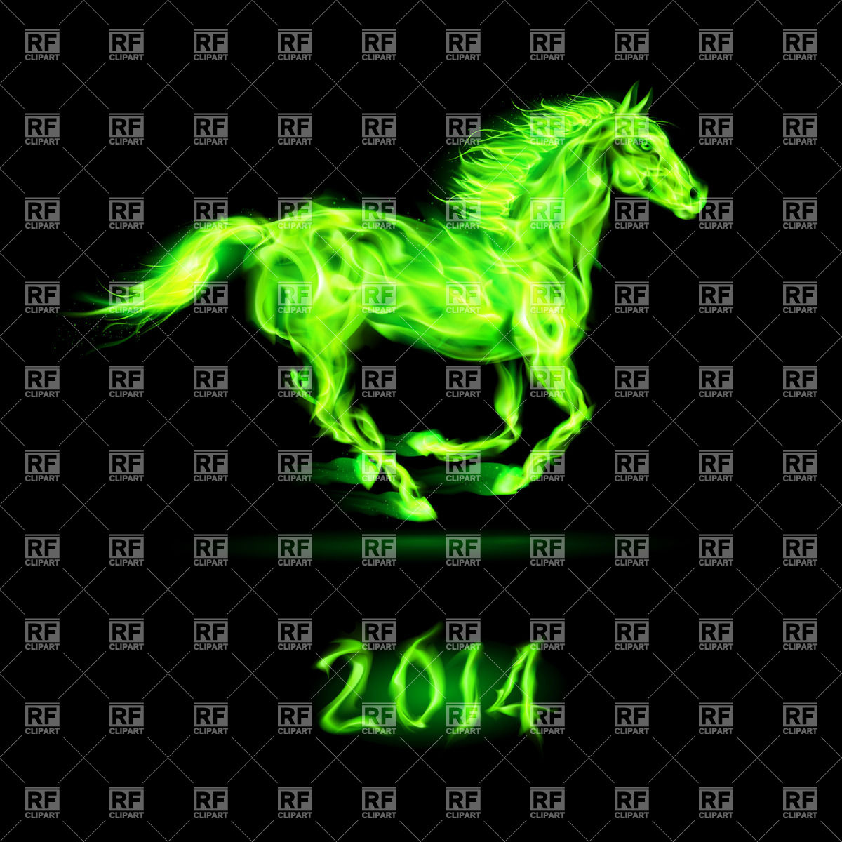 Running Green Fiery Horse On Black Background Download Royalty Free