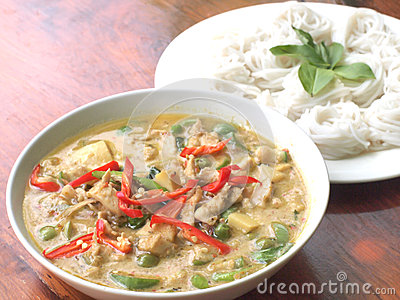 Spicy Chicken Green Curry With Rice Noodles