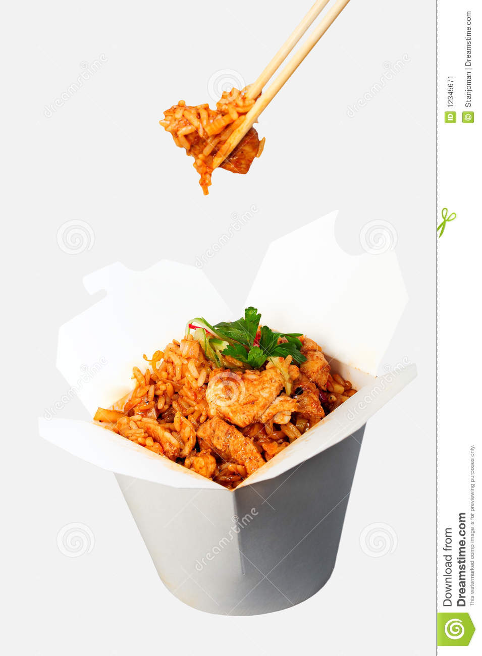 Spicy Chicken Noodles With Fresh Chili And Spring Onion In Take Away