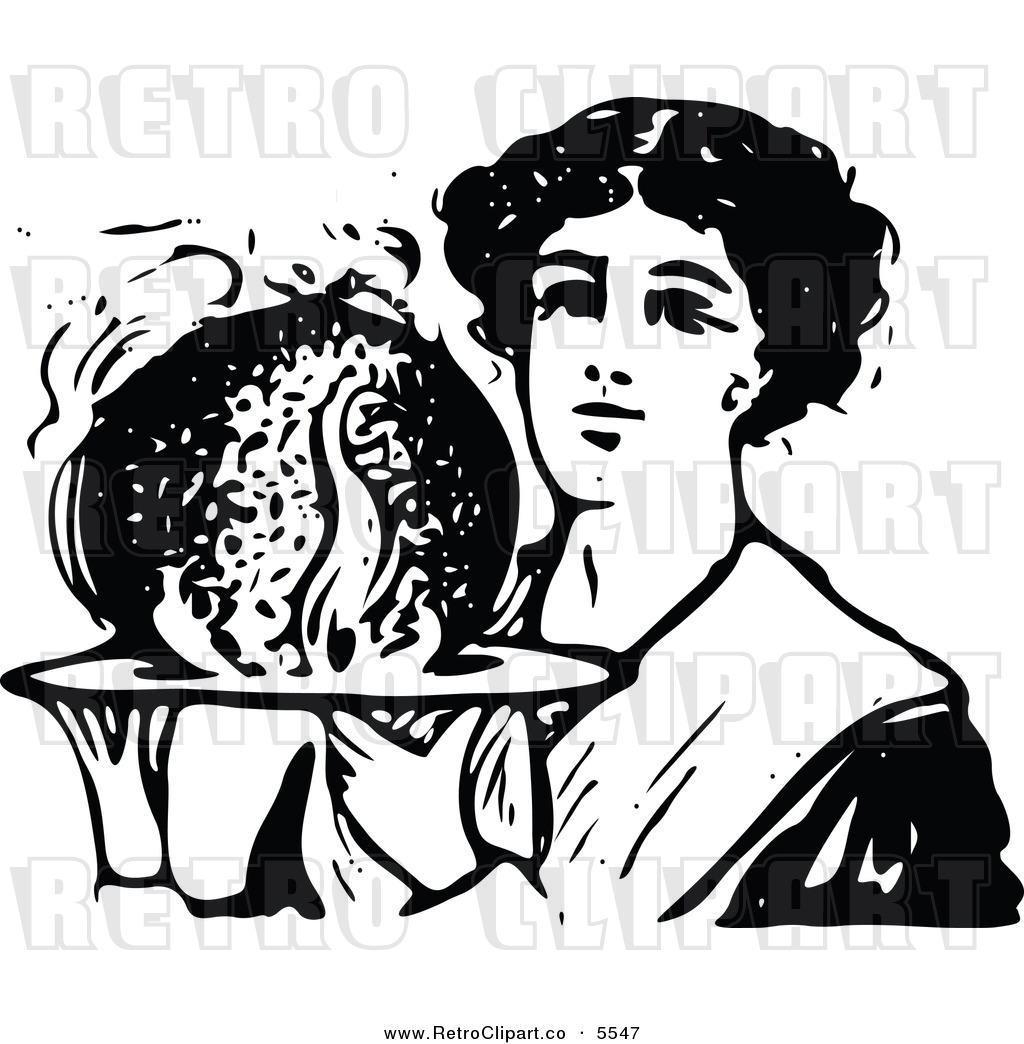 Vector Clipart Of A Retro Black And White Woman Holding Christmas Plum