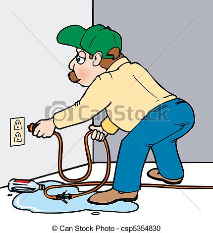Vector Clipart Of Frayed Cord   A Man Getting Ready To Plug A Damaged