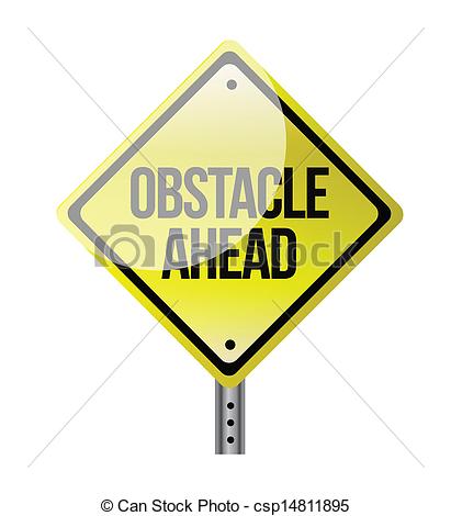 Vector   Obstacle Ahead Yellow Road Sign   Stock Illustration Royalty