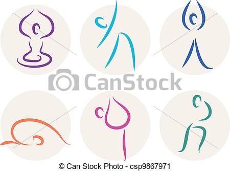 Vector   Yoga Stick Figure Icons Or Symbols Isolated On White   Stock
