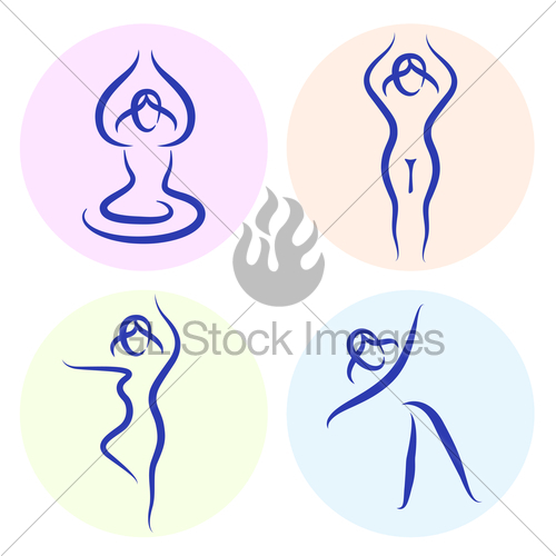 Yoga Line Silhouette Set Isolated On White   Gl Stock Images