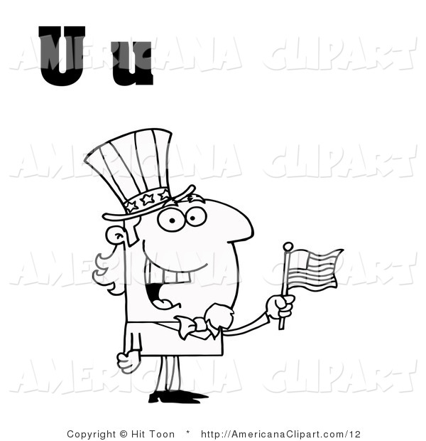 Americana Clip Art Of A Black And White Uncle Sam And Letter U By Hit    