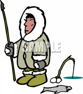 An Eskimo Ice Fishing   Royalty Free Clipart Picture
