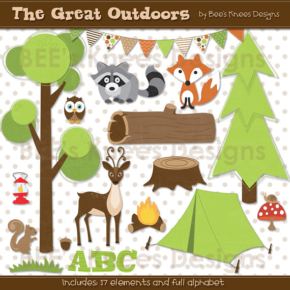 Camping Great Outdoors Woodland Clip Art Digital Scrapbook   Instant