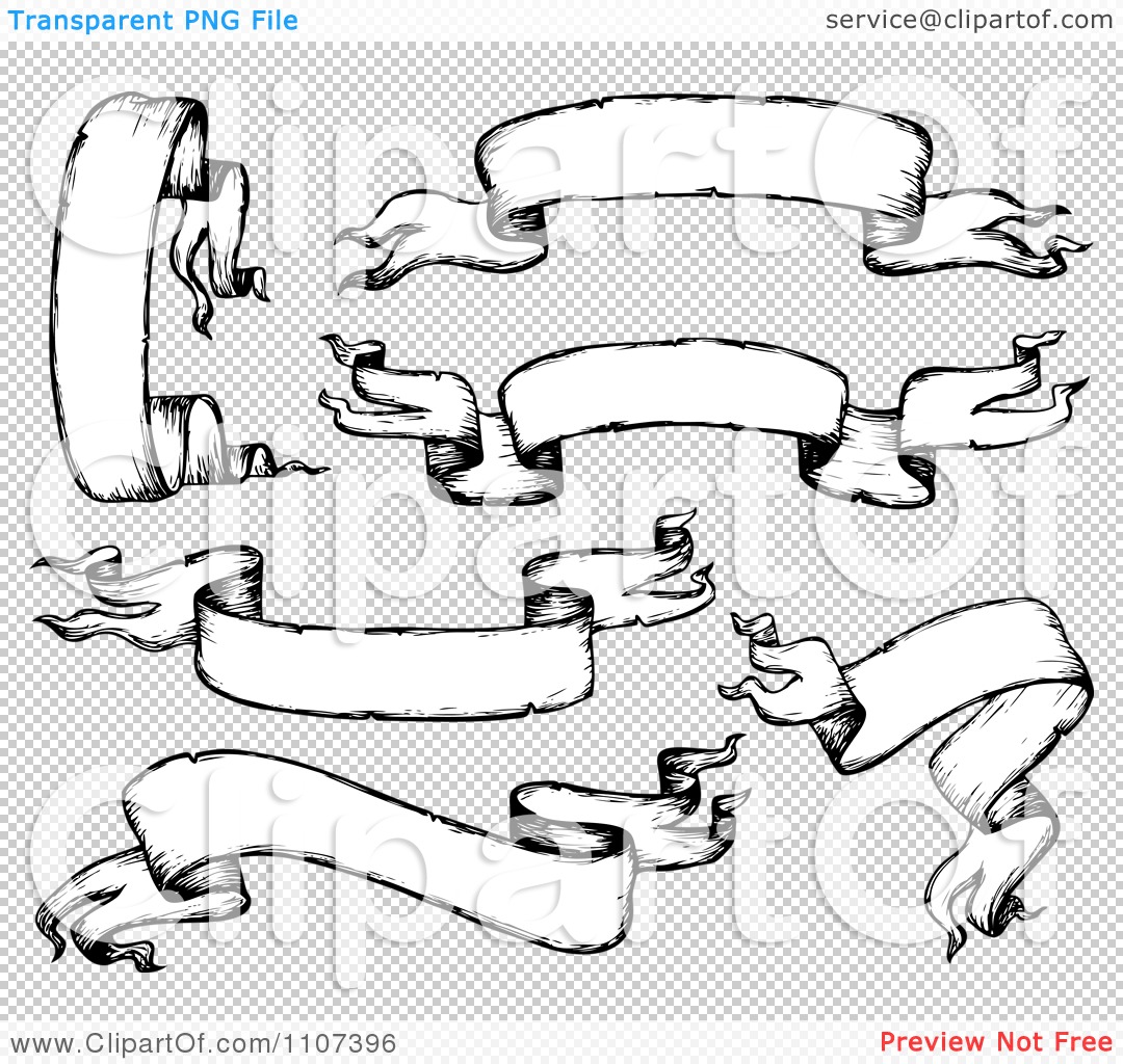 Clipart Black And White Sketched Ribbon Banners   Royalty Free Vector    