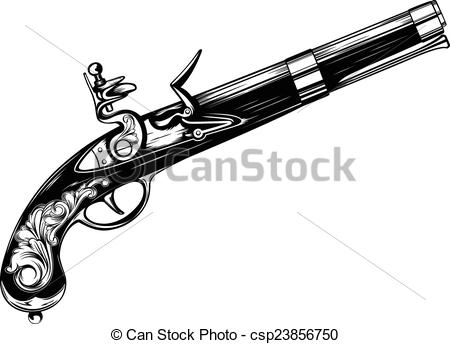 Clipart Vector Of Old Flintlock Pistol   Vector Illustration Old
