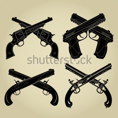 Crossed Pistols Evolution Silhouettes Clip Arts   Clipartlogo Com