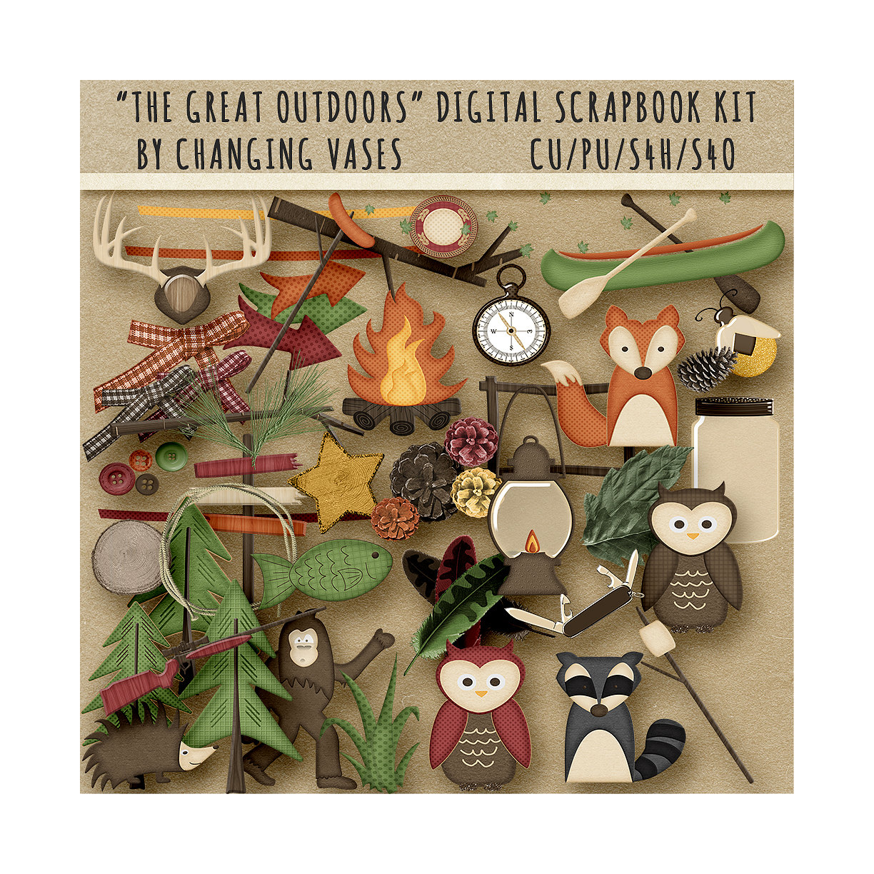 Digital Scrapbooking Kit The Great Outdoors Camping Clipart Nature