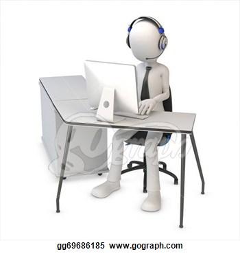 Drawing   3d Man Working In A Call Center On White Background  Clipart