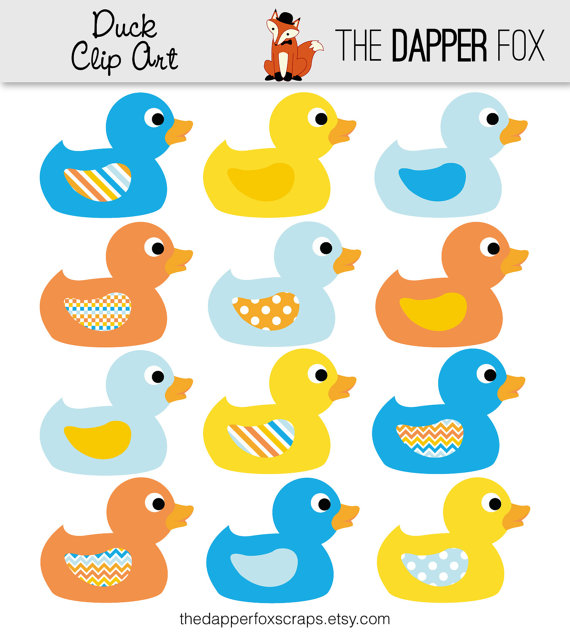 Duck Clip Art In Blue Yellow And Orange   Instant Download   Baby