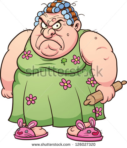 Fat Angry Woman  Vector Clip Art Illustration With Simple Gradients