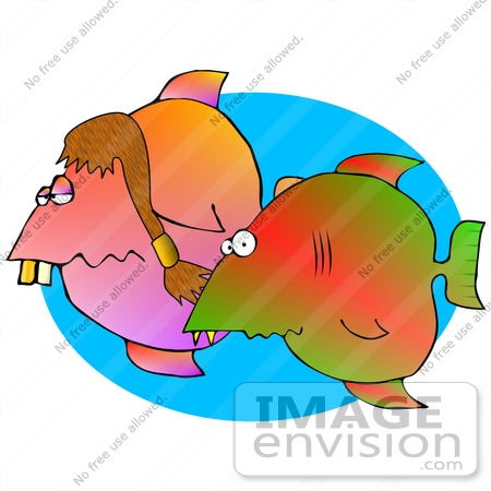 Free Animal Clipart Picture Of Two Hillbilly Fish With Buck Teeth