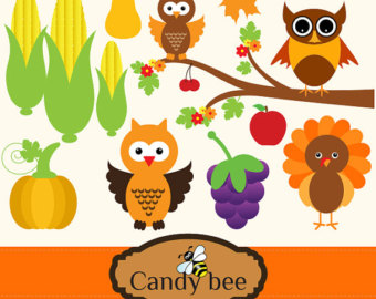 Happy Thanksgiving Clipart With Ow L Corn Acrons Tree Branch Turkey