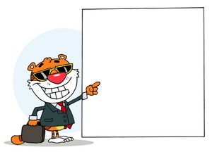 Marketing Clipart Image   A Tiger With A Briefcase Pointing To A Blank