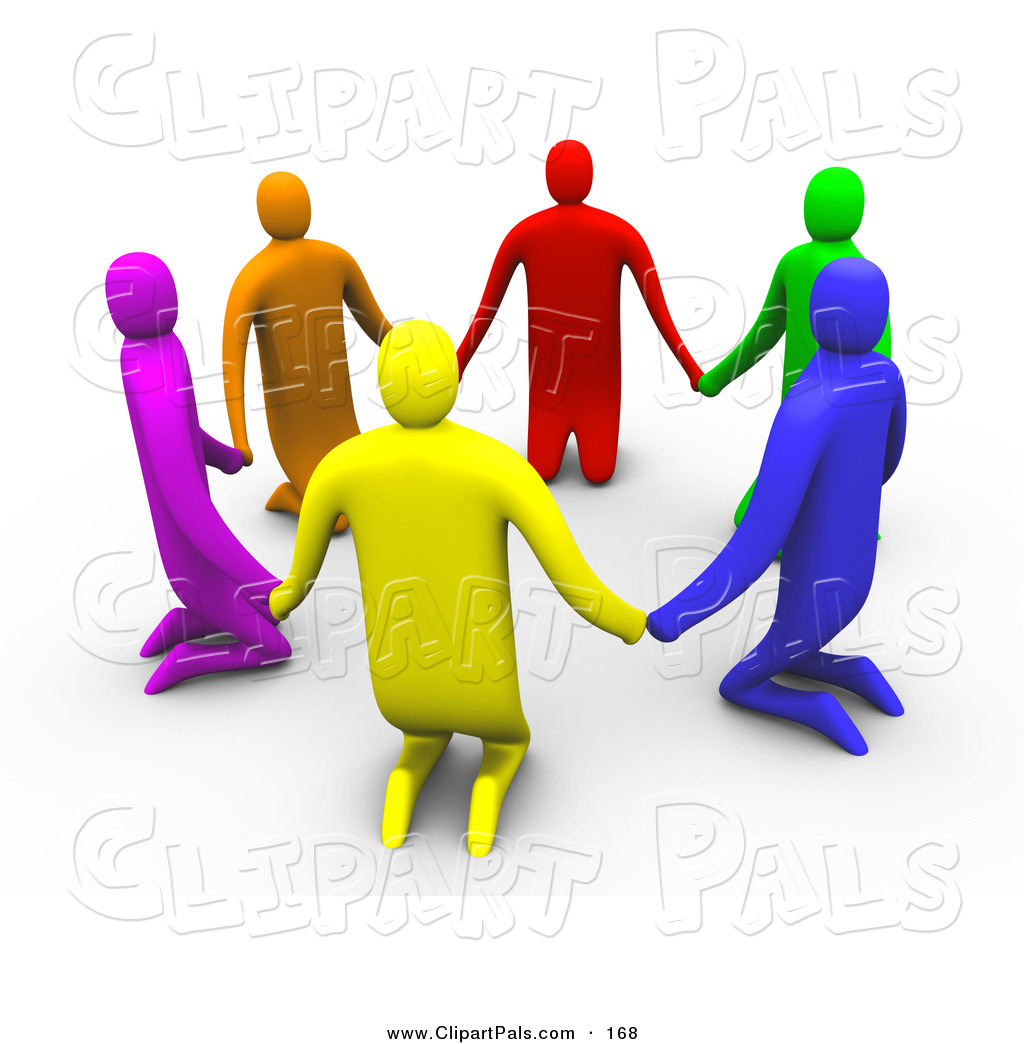 Pal Clipart Of A 3d Ring Of Colorful People Kneeling And Holding Hands