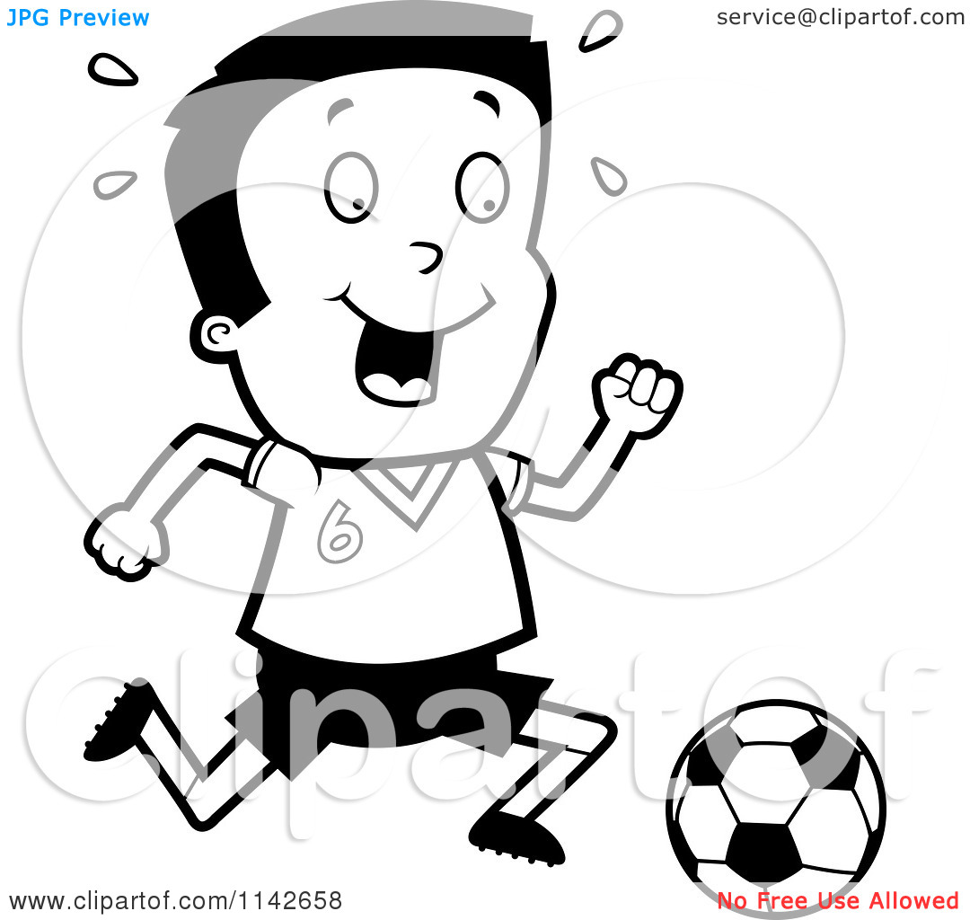  And White Cartoon Clipart Of A Black And White Athletic Boy Playing    