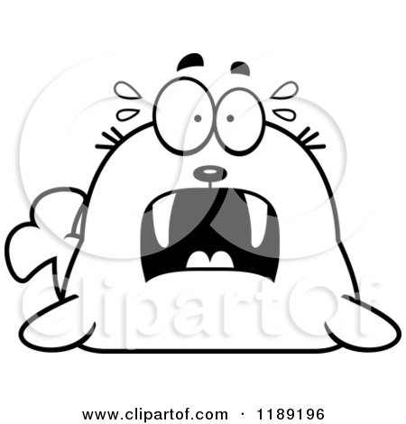 Cartoon Of A Black And White Scared Walrus Mascot   Royalty Free