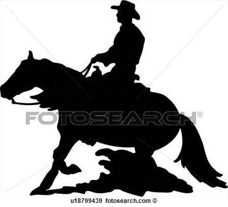 Clip Art Of  Animal Cowboy Horse Riding Horse Southwest Western