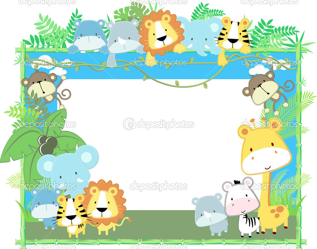 Cute Vector Baby Animals Frame Jungle Theme   Stock Illustration