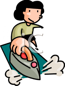 Girl Ironing Clothes Using An Iron On An Ironing Board   Royalty Free    