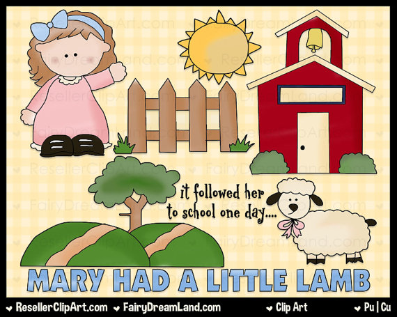 Mary Had A Little Lamb Digital Clip Art   Commercial Use Graphic Image