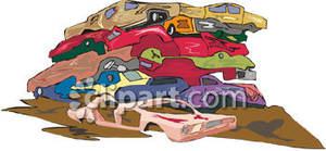 Pile Of Cars In A Junk Yard   Royalty Free Clipart Picture