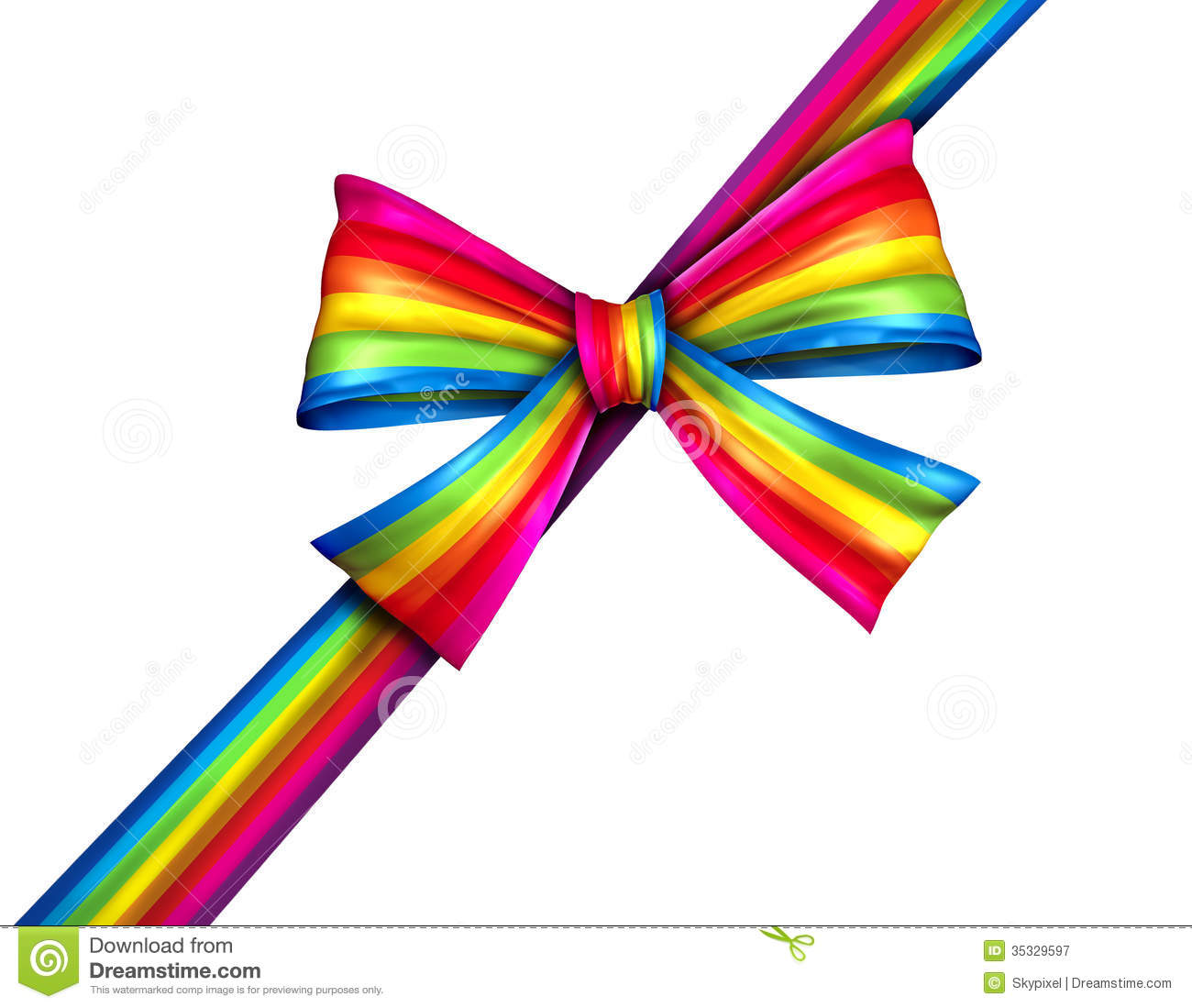 Rainbow Diagonal Gift Ribbon Bow As A Silk Present With Wrapping Tape