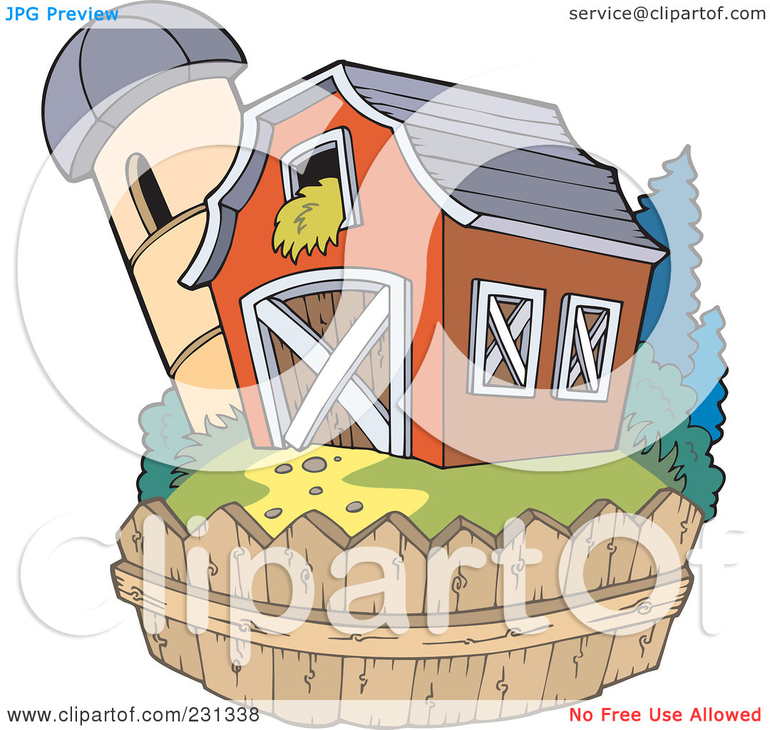 Royalty Free  Rf  Clipart Illustration Of A Fence Around A Barn And