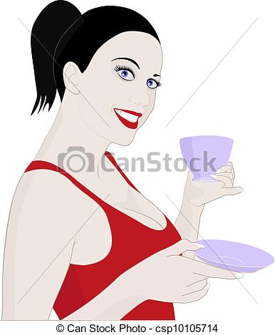 Vector   Woman Drinking Coffee   Stock Illustration Royalty Free