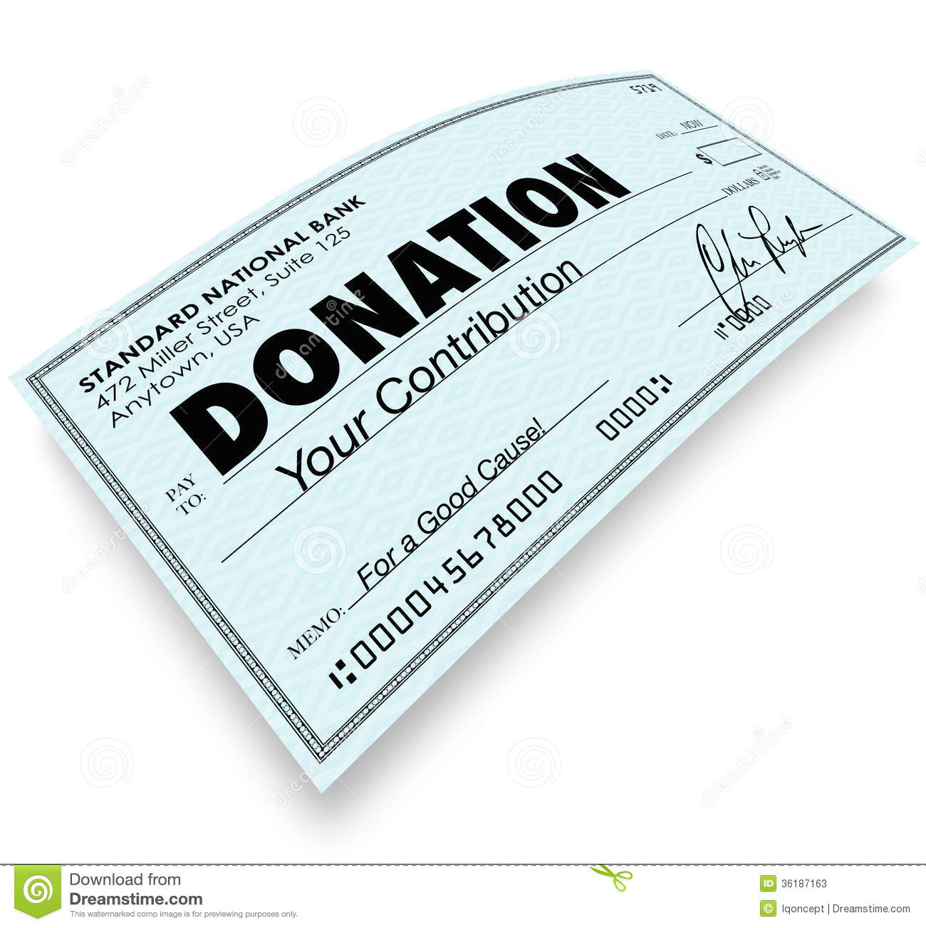 Word On A Check To Illustrate A Contribution Or Gift To A Charity