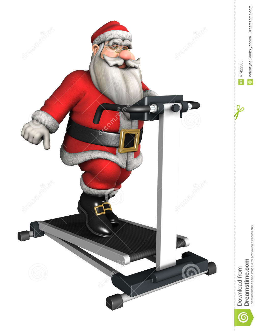3d Digital Render Of A Santa Exercising On A Tread Mill Isolated On