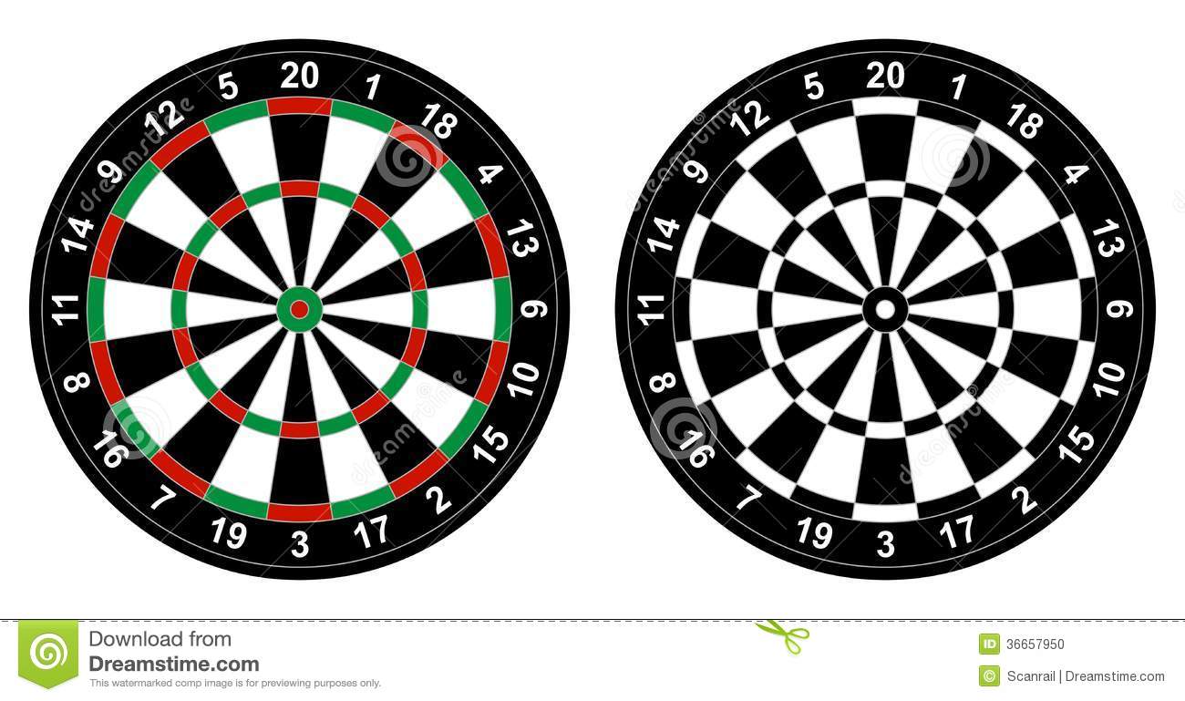 Black And White Dartboard For Darts Game Isolated On White Background