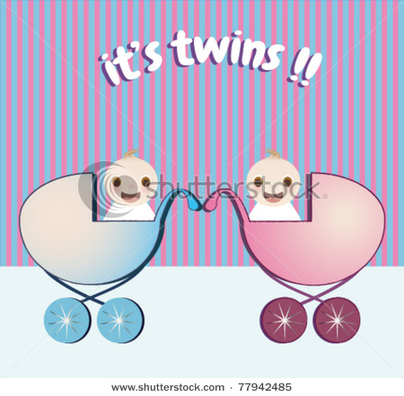 Boy And Girl Twins Birth Announcement   Vector Clip Art Illustration