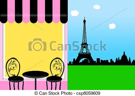 Caf  Bistro Par S Exterior Asientos Eiffel Torre Contorno