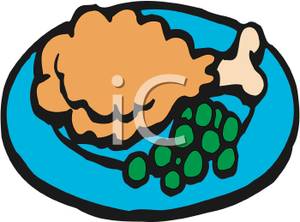 Chicken Leg And Peas On A Plate   Royalty Free Clipart Picture