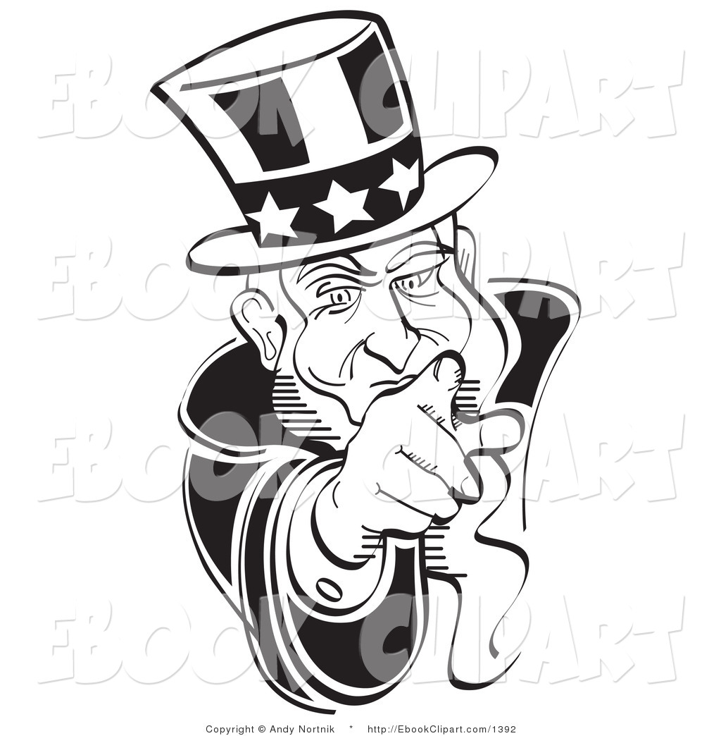 Clip Art Of A Black And White Uncle Sam Pointing By Andy Nortnik 1392    