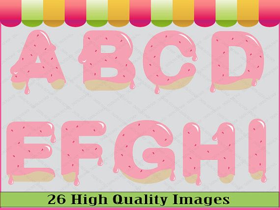 Clipart   Digital Strawberry Cake Clip Art Alphabet   Instant Downloa    
