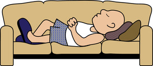 Clipart Illustration Of A Man In Boxers Lying On A Light Brown Couch