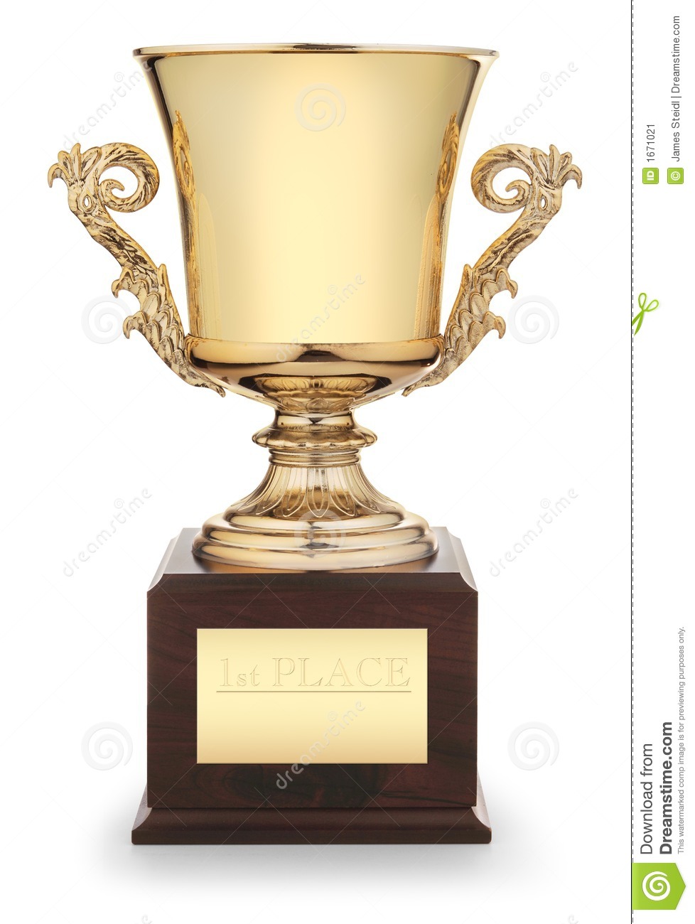 Gold Trophy Cup On Wood Pedestal With Engraved Inscription 1st Place