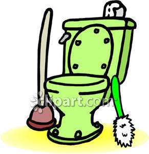 Green Toilet With Cleaning Tools   Royalty Free Clipart Picture