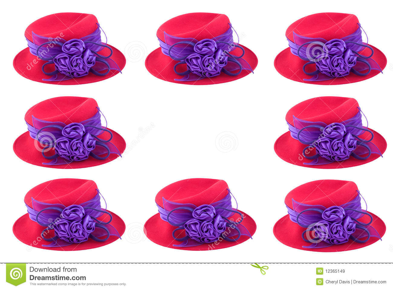 Ladies Red Hat With Purple Ribbon Border Isolated On White With Copy