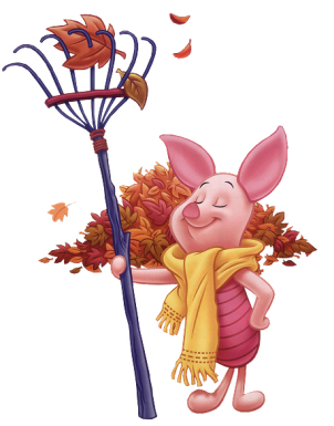Piglet Is Are Raking Together The Leaves That Have Fallen From The