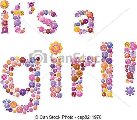 Vector Clipart Of Button Birth Announcement For Girls   Girl Birth