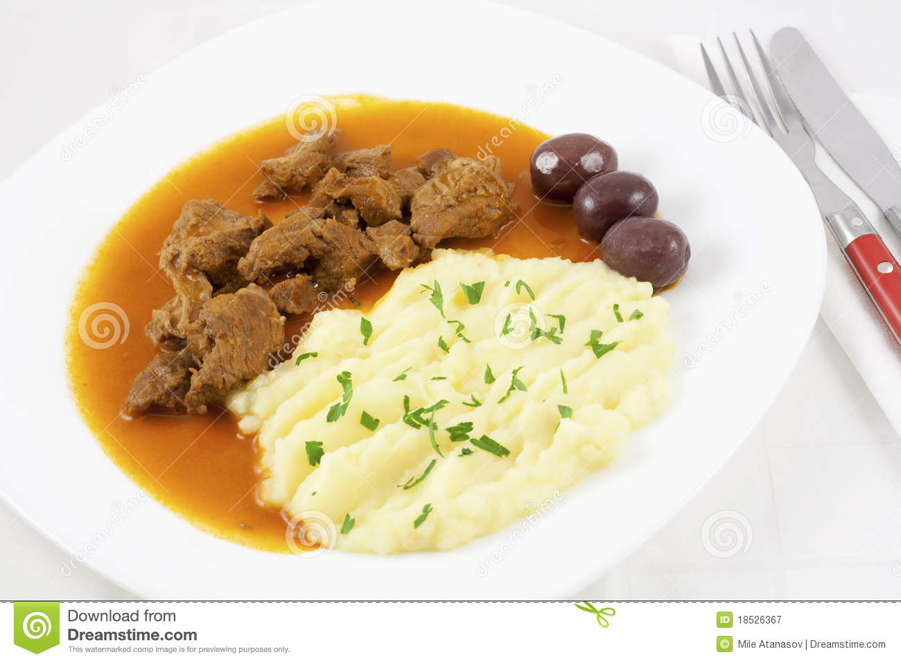 Beef Goulash With Mashed Potato Spiced With Parsley And Three Brown