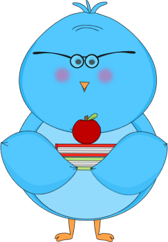 Blue Bird Carrying School Books And An Apple Clip Art Image   Chubby